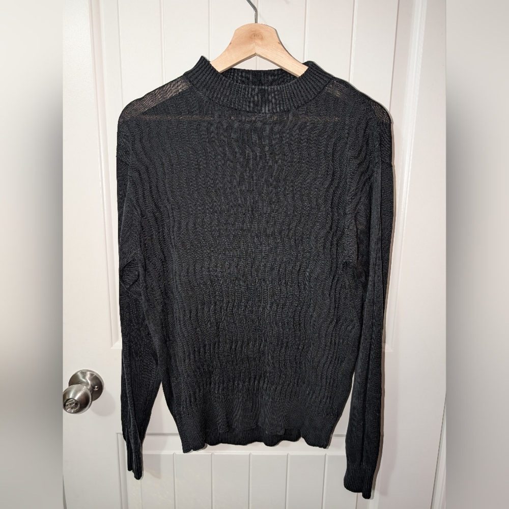 Vintage Genelli Textured Silk Long Sleeve Shirt Medium Black